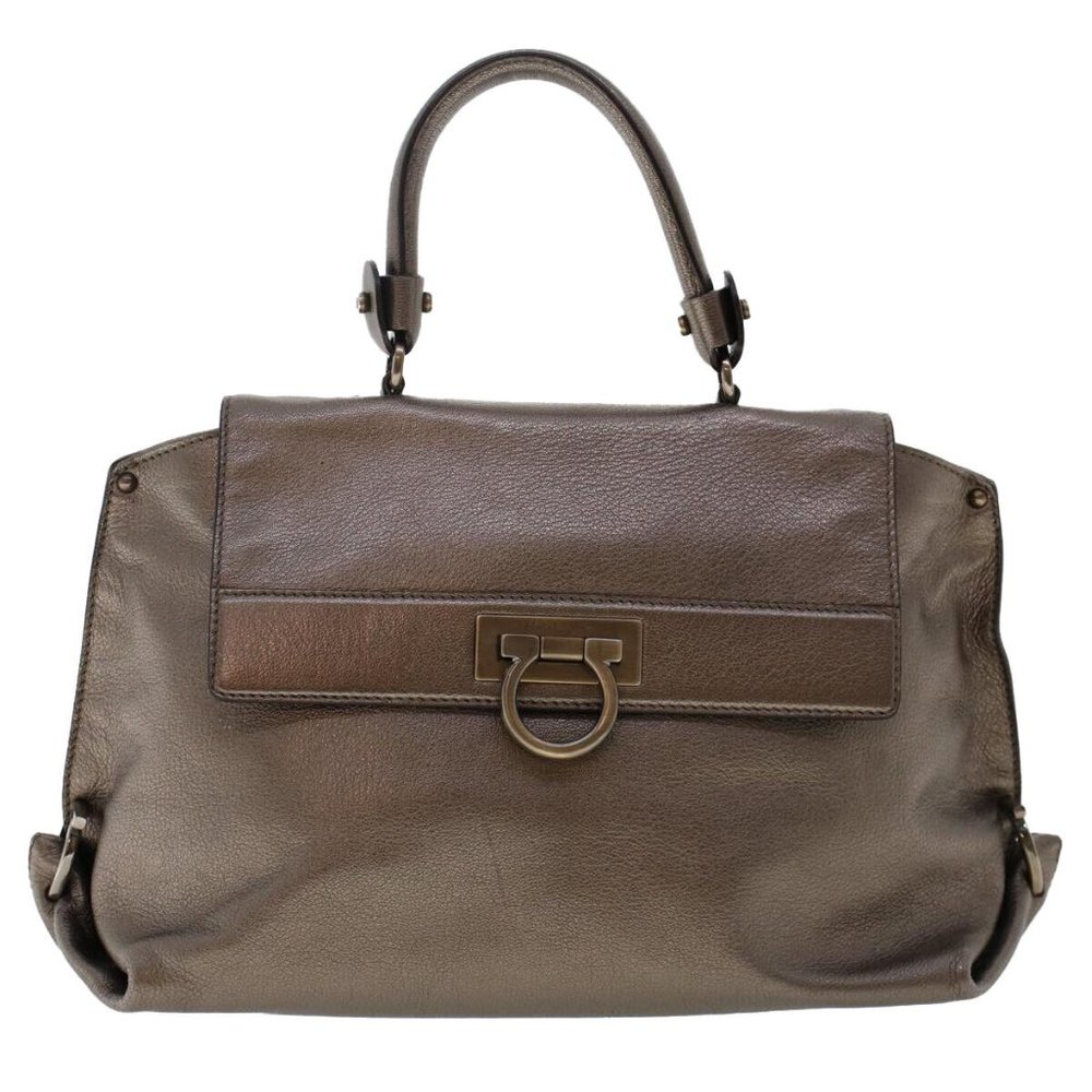 Salvatore Ferragamo Sofia Hand Bag Leather 2way Gold Tone Auth